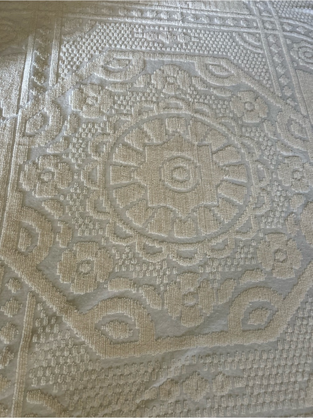 Twin Cream Ivory Tufted Chenille Blanket Fringe Boho Medallion Bedspread
